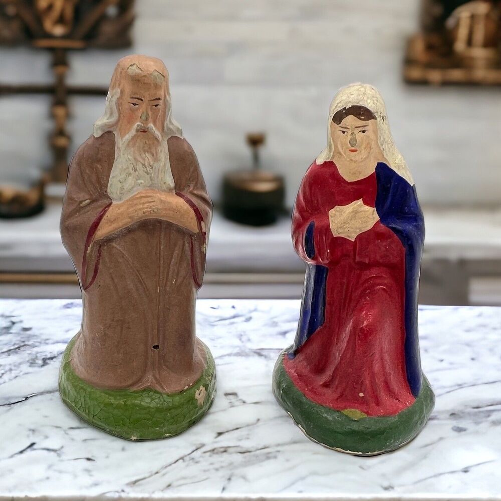 VTG 40s Nativity Scene Mary & Joseph Paper Mache Replacement 4” Figurine Germany
